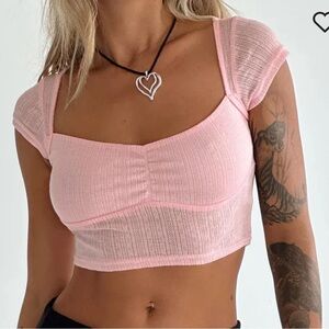 Princess Polly Pink Pointelle Crop Top